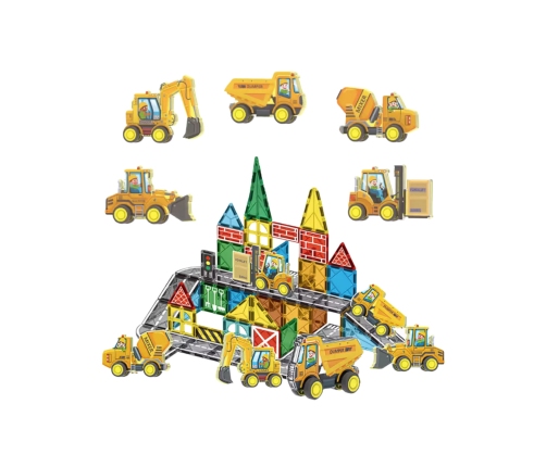 Woopie Zestaw Klocków Magnetycznych z Pojazdami Budowlanymi