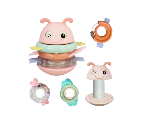 WOOPIE Baby Wańka Wstańka Zabawka Sensoryczna 2w1 Grzechotka Gryzak Różowa