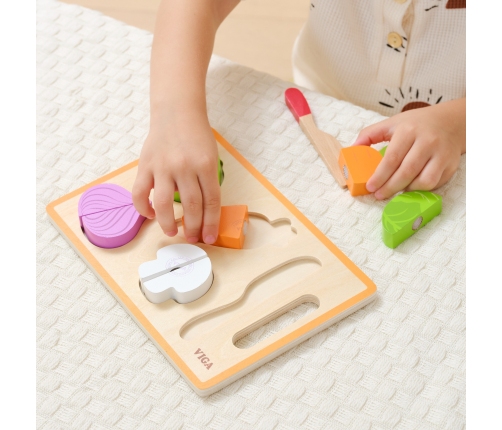 VIGA Drewniana Układanka Edukacyjna Montessori Warzywa do Krojenia