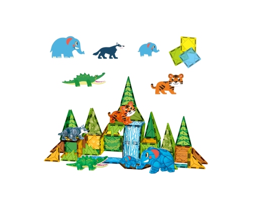 WOOPIE Klocki Magnetyczne Konstrukcyjne 3D Zestaw Edukacyjny Zwierzęta Dżungli 45el.