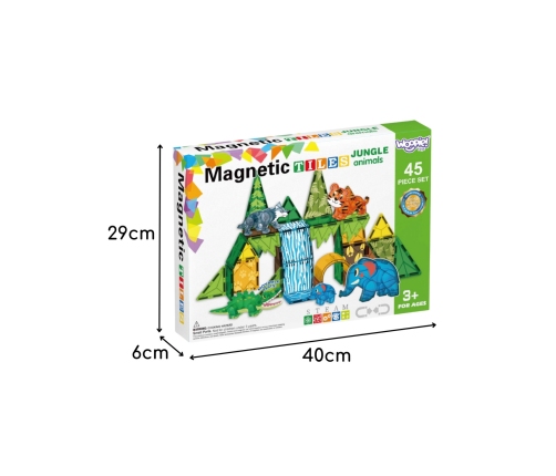 WOOPIE Klocki Magnetyczne Konstrukcyjne 3D Zestaw Edukacyjny Zwierzęta Dżungli 45el.