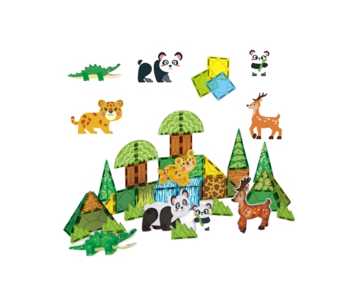 WOOPIE Klocki Magnetyczne Konstrukcyjne 3D Zestaw Edukacyjny Rzadkie Zwierzęta 45el.