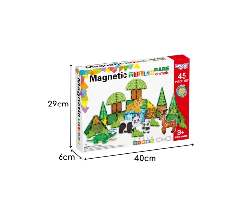 WOOPIE Klocki Magnetyczne Konstrukcyjne 3D Zestaw Edukacyjny Rzadkie Zwierzęta 45el.