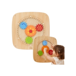 VIGA Drewniana Tablica z Kolorowymi Kołami Zębatymi