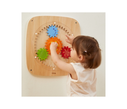 VIGA Drewniana Tablica z Kolorowymi Kołami Zębatymi