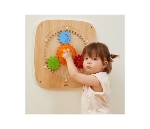 VIGA Drewniana Tablica z Kolorowymi Kołami Zębatymi