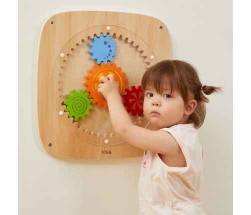VIGA Drewniana Tablica z Kolorowymi Kołami Zębatymi