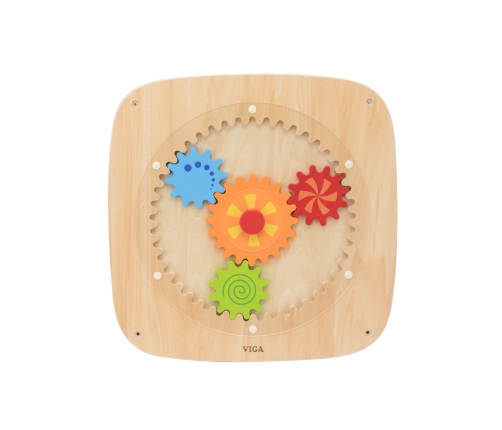 VIGA Drewniana Tablica z Kolorowymi Kołami Zębatymi