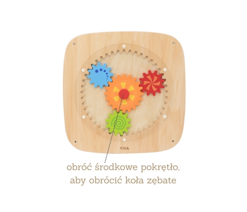 VIGA Drewniana Tablica z Kolorowymi Kołami Zębatymi