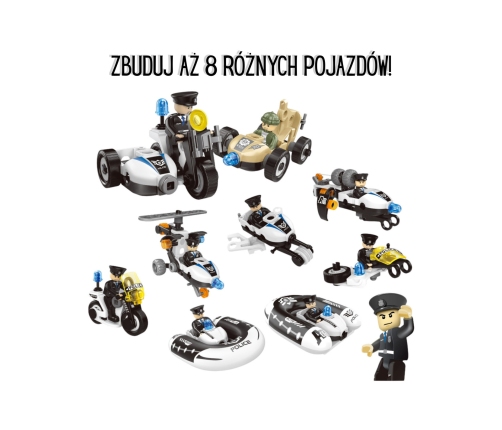 WOOPIE Klocki Konstrukcyjne Zbuduj Pojazdy Policyjne 8 Modeli STEAM – Zostań bohaterem miasta!