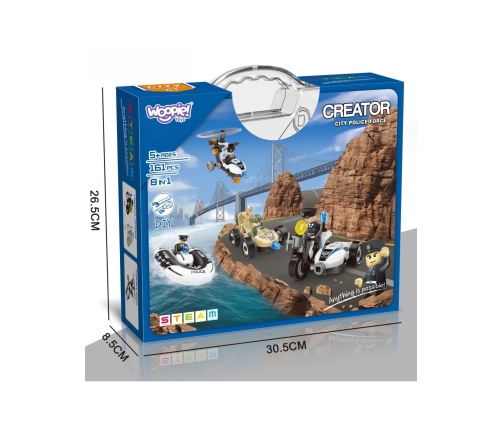 WOOPIE Klocki Konstrukcyjne Zbuduj Pojazdy Policyjne 8 Modeli STEAM – Zostań bohaterem miasta!