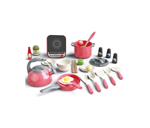 WOOPIE Zestaw Małego Kucharza Indukcja Garnki Patelnia Czajnik Różowy 30el.