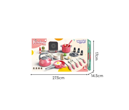 WOOPIE Zestaw Małego Kucharza Indukcja Garnki Patelnia Czajnik Różowy 30el.