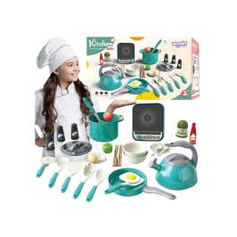 WOOPIE Zestaw Małego Kucharza Indukcja Garnki Patelnia Czajnik Zielony 30el.