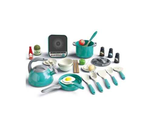 WOOPIE Zestaw Małego Kucharza Indukcja Garnki Patelnia Czajnik Zielony 30el.