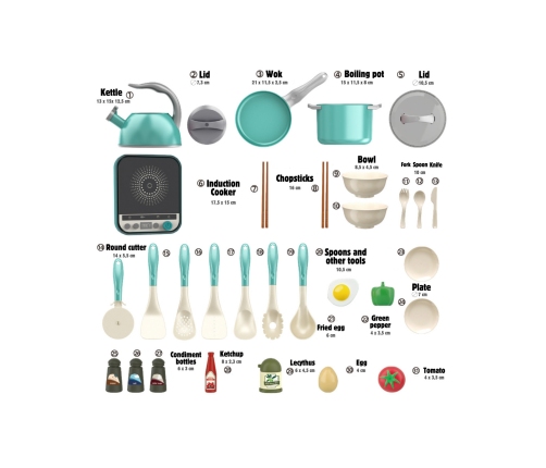 WOOPIE Zestaw Małego Kucharza Indukcja Garnki Patelnia Czajnik Zielony 30el.