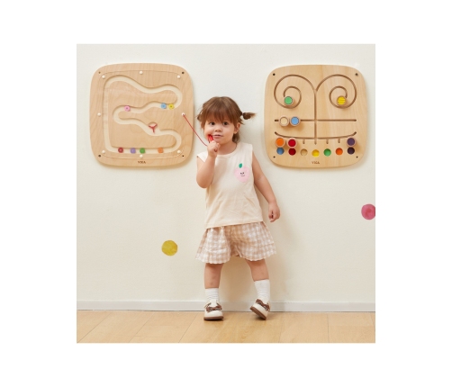 VIGA Drewniana Tablica Manipulacyjna Sensoryczna Labirynt Dotknij i Dopasuj