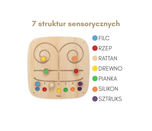 VIGA Drewniana Tablica Manipulacyjna Sensoryczna Labirynt Dotknij i Dopasuj