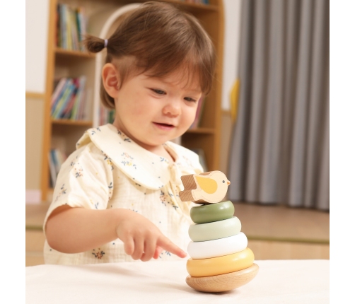 VIGA PolarB Drewniana Piramidka Edukacyjna - Ptaszek