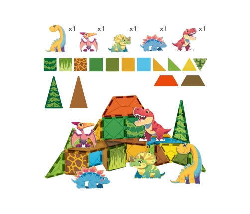 WOOPIE Magnetyczne Klocki Konstrukcyjne 7,5 cm Dino 30 el.