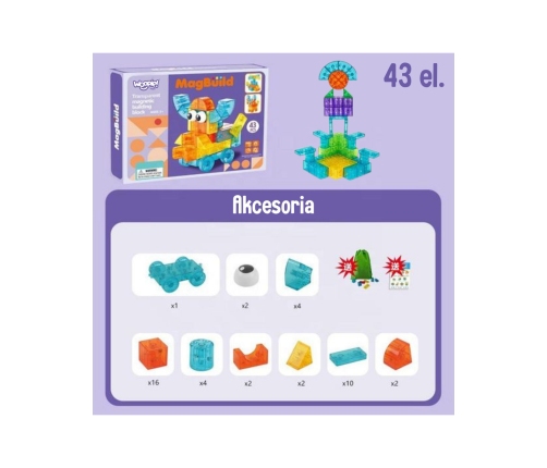 WOOPIE Przezroczyste Magnetyczne Klocki Konstrukcyjne 43 el.