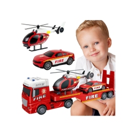 WOOPIE Zestaw Pojazdów Laweta Strażacka Helikopter Samochód Dźwięk Światła