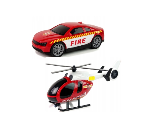 WOOPIE Zestaw Pojazdów Laweta Strażacka Helikopter Samochód Dźwięk Światła