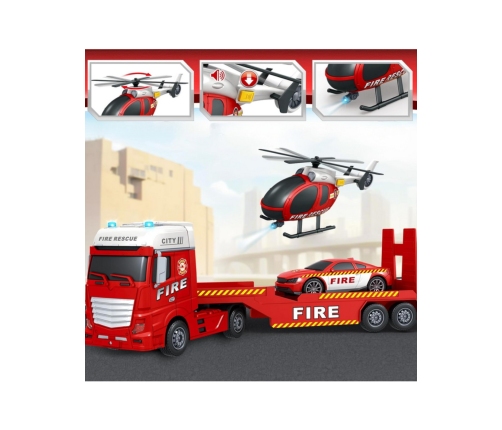 WOOPIE Zestaw Pojazdów Laweta Strażacka Helikopter Samochód Dźwięk Światła