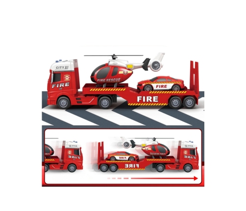 WOOPIE Zestaw Pojazdów Laweta Strażacka Helikopter Samochód Dźwięk Światła