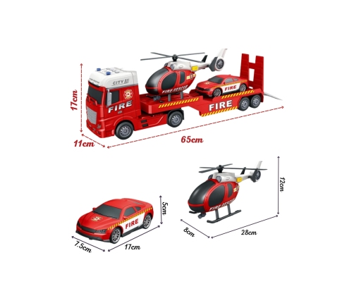 WOOPIE Zestaw Pojazdów Laweta Strażacka Helikopter Samochód Dźwięk Światła