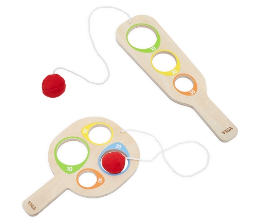 VIGA Drewniany Zestaw Paletek do Gry Złap Piłkę z Punktacją