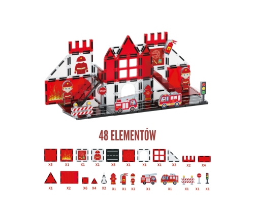 WOOPIE Klocki Magnetyczne 3D Zestaw Straż Pożarna 48el.