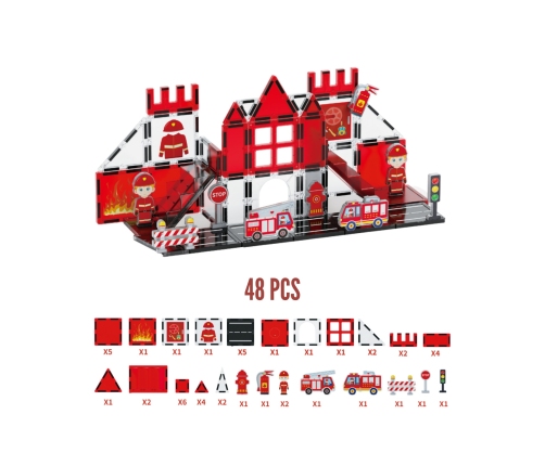 WOOPIE Klocki Magnetyczne 3D Zestaw Straż Pożarna 48el.