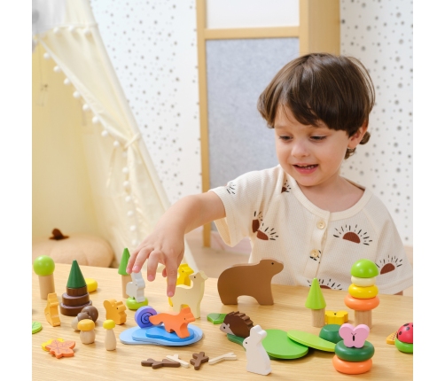 VIGA Drewniane Klocki Kolorowe Leśne Opowieści Pudełko 58el.