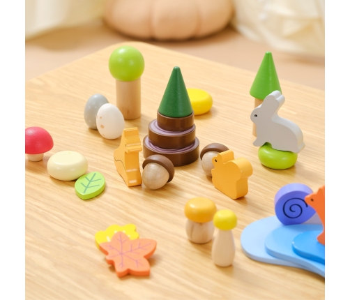 VIGA Drewniane Klocki Kolorowe Leśne Opowieści Pudełko 58el.