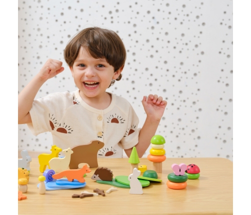 VIGA Drewniane Klocki Kolorowe Leśne Opowieści Pudełko 58el.