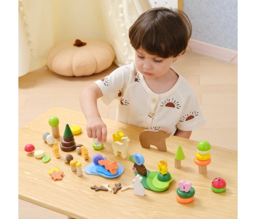 VIGA Drewniane Klocki Kolorowe Leśne Opowieści Pudełko 58el.