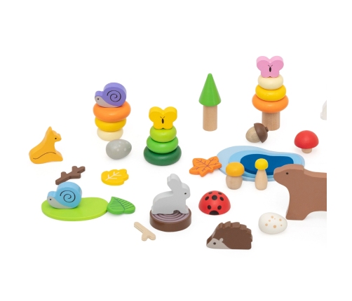 VIGA Drewniane Klocki Kolorowe Leśne Opowieści Pudełko 58el.