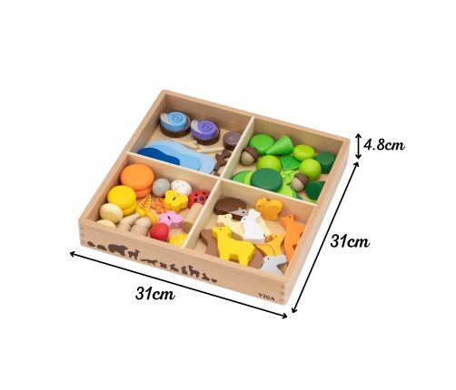 VIGA Drewniane Klocki Kolorowe Leśne Opowieści Pudełko 58el.