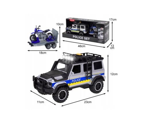 WOOPIE Zestaw Samochód Terenowy Policyjny z Przyczepą na Motocykl