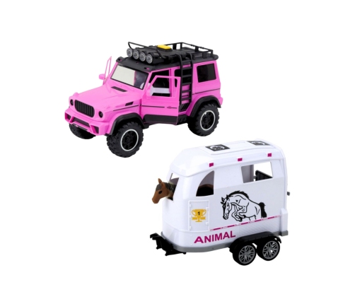WOOPIE Zestaw Różowy Samochód Terenowy z Przyczepką i Figurką Konia