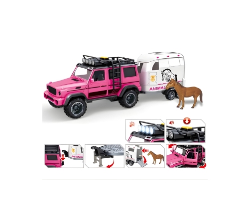 WOOPIE Zestaw Różowy Samochód Terenowy z Przyczepką i Figurką Konia