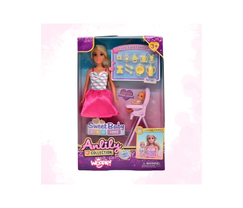WOOPIE ROYAL Lalka Lily Bobas Krzesełko do Karmienia Zestaw Akcesoria