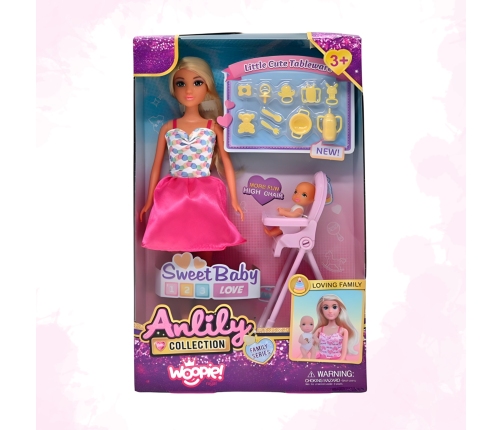 WOOPIE ROYAL Lalka Lily Bobas Krzesełko do Karmienia Zestaw Akcesoria