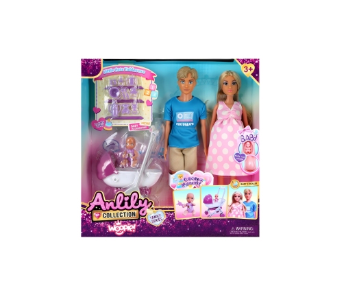 WOOPIE ROYAL Zestaw Lalek Rodzina Lily w Ciąży Tata Niemowlak Wózek Akcesoria