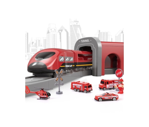 WOOPIE Zestaw Kolejka Elektryczna Lokomotywa Straż Pożarna 66el.