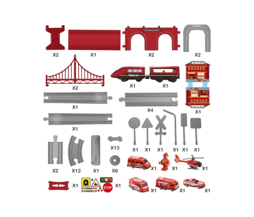WOOPIE Zestaw Kolejka Elektryczna Lokomotywa Straż Pożarna 66el.