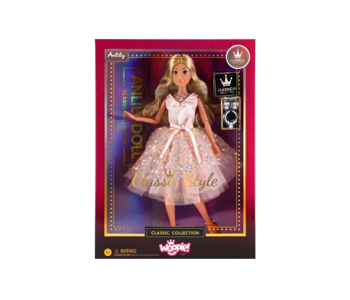 WOOPIE ROYAL Lalka Lily 30 cm Długie Blond Włosy Różowa Suknia Biżuteria