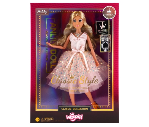 WOOPIE ROYAL Lalka Lily 30 cm Długie Blond Włosy Różowa Suknia Biżuteria