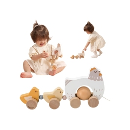 VIGA PolarB Drewniana Kurka z Pisklętami do Ciągnięcia